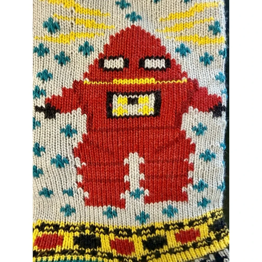 Christmas Stocking Knitted Robot Red Teal 20